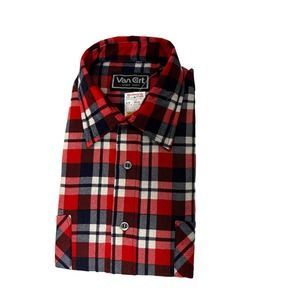 VTG Van‎ Cort Sz L red blue plaid flannel shirt woolworth cotton/poly blend new